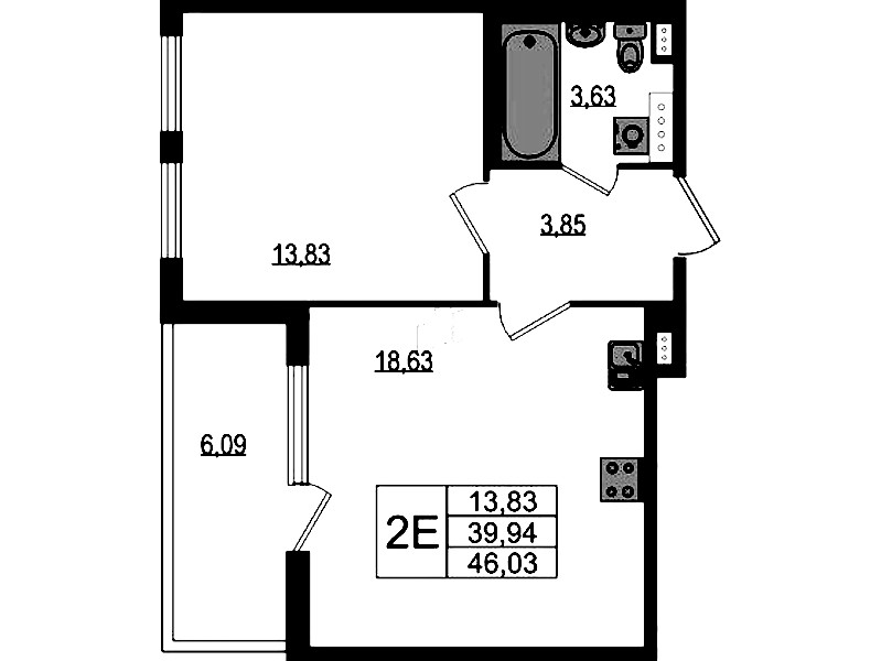 1-комнатная квартира 39.94 м², 2/4 эт., ЖК «Любоград в Стрельне»